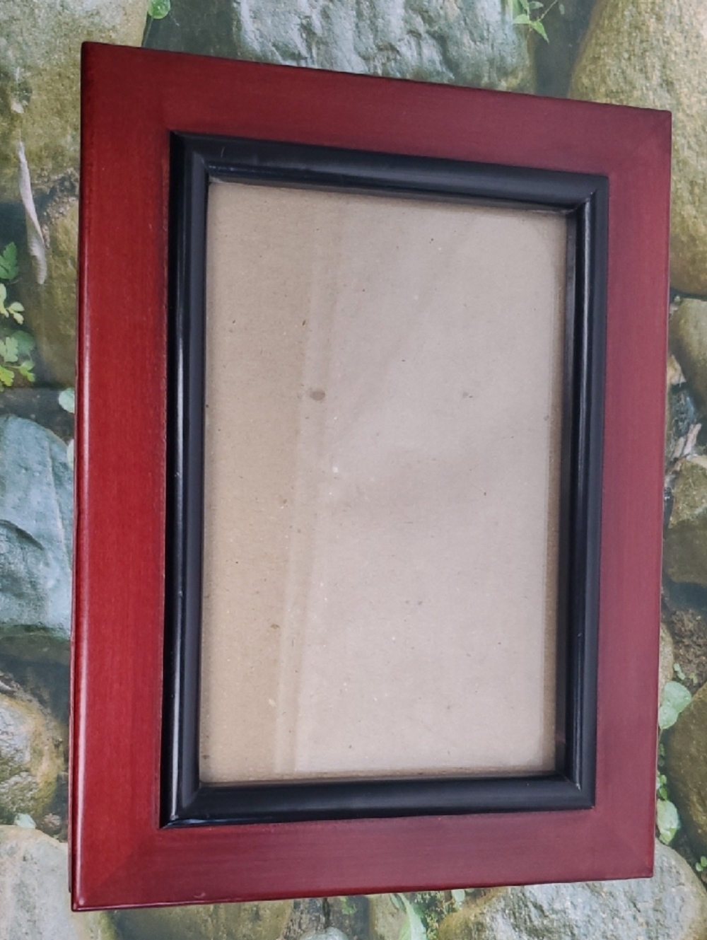 Vintage Rich Red Wood Picture Frame with Black Trim - [Brand Unspecified]